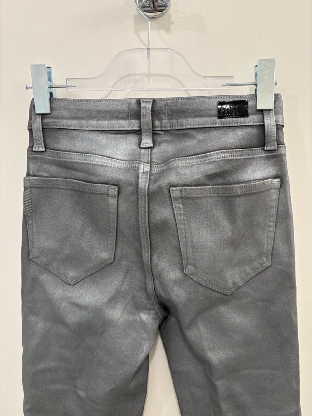 PAIGE Claudine High Waist Bootcut Jeans in Silver Shimmer Luxe Coating Size 25 - Picture 8 of 12